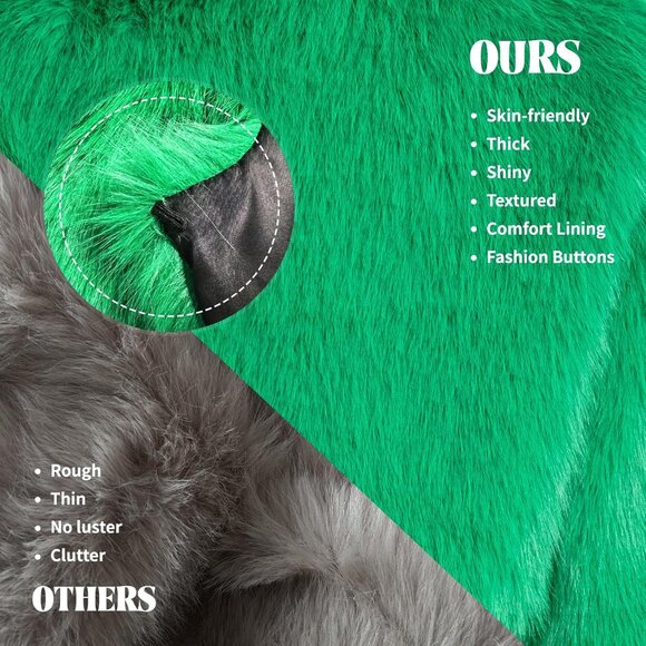 Women Green Cropped Fur Coat for Faux Furry Long Sleeve Cropped Fluffy Jacket - Picture 6 of 6